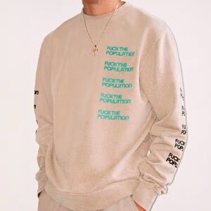 FTP Beige Graphic Crewneck Sweater with Mix Print Sz Lg